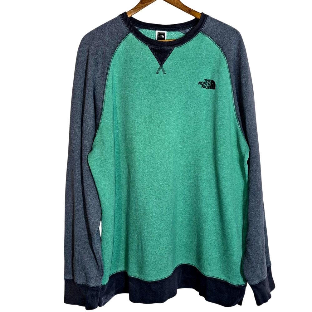 The North Face Mens Colorblock Raglan Pullover Crewneck Sweatshirt Green/Gray XL